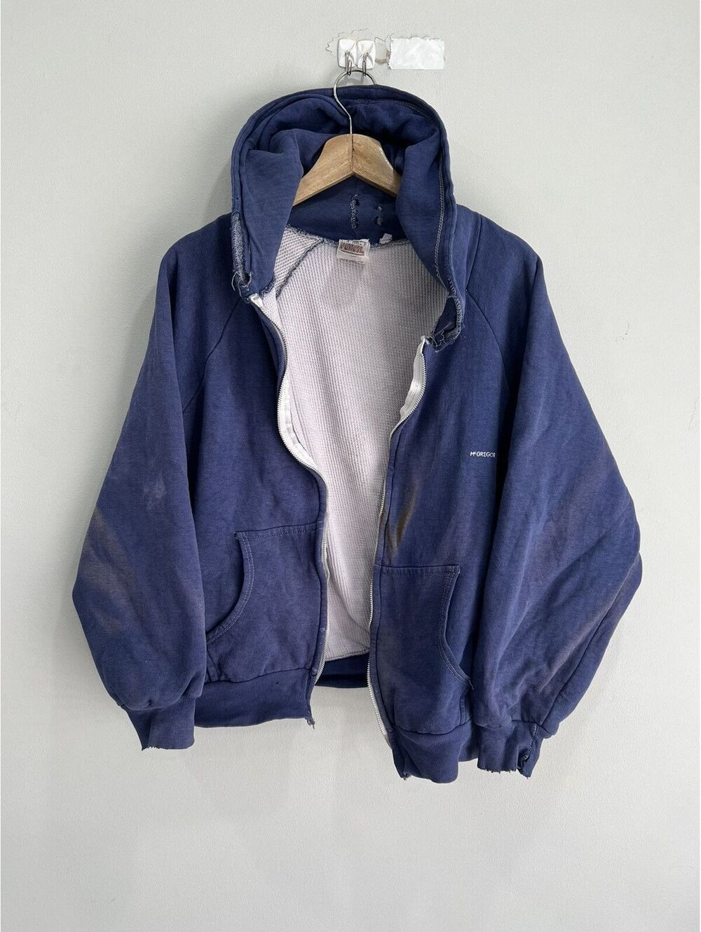 Vtg Sun Faded Thrashed Thermal Lined Zip Up Hoodie sweater